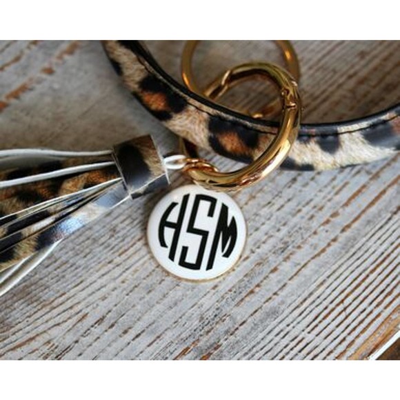 Pink Leopard Vegan Leather Tassel Bangle Keychain~~NWOT - Picture 2 of 5